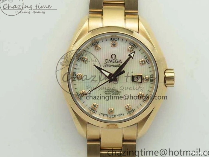 0520 Timeless Aqua Terra Ladies 35mm RG V6F Best Edition White MOP Dial On RG Bracelet A 8102